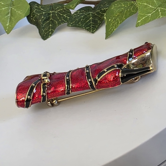 Hot! Enamel Red Stiletto Boot with Black Straps - Picture 7 of 11